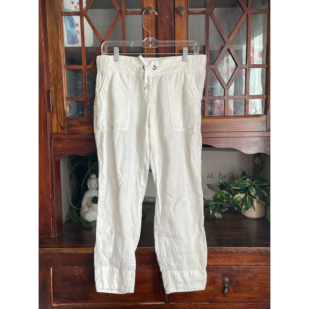 Athleta White 100% Linen Drawstring Crop Pants Size‎ 4